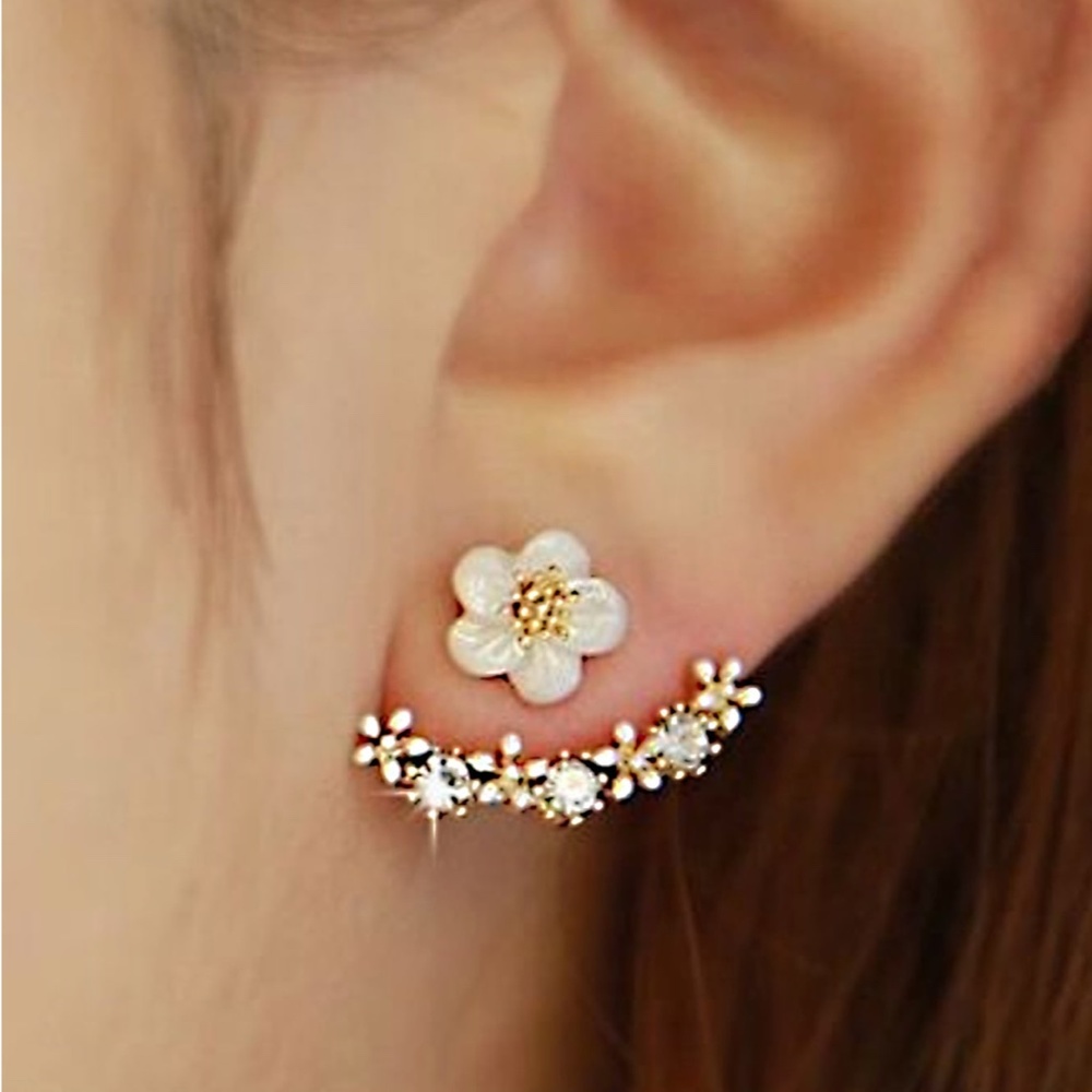 1pair Rhinestone Floral Ear Jacket